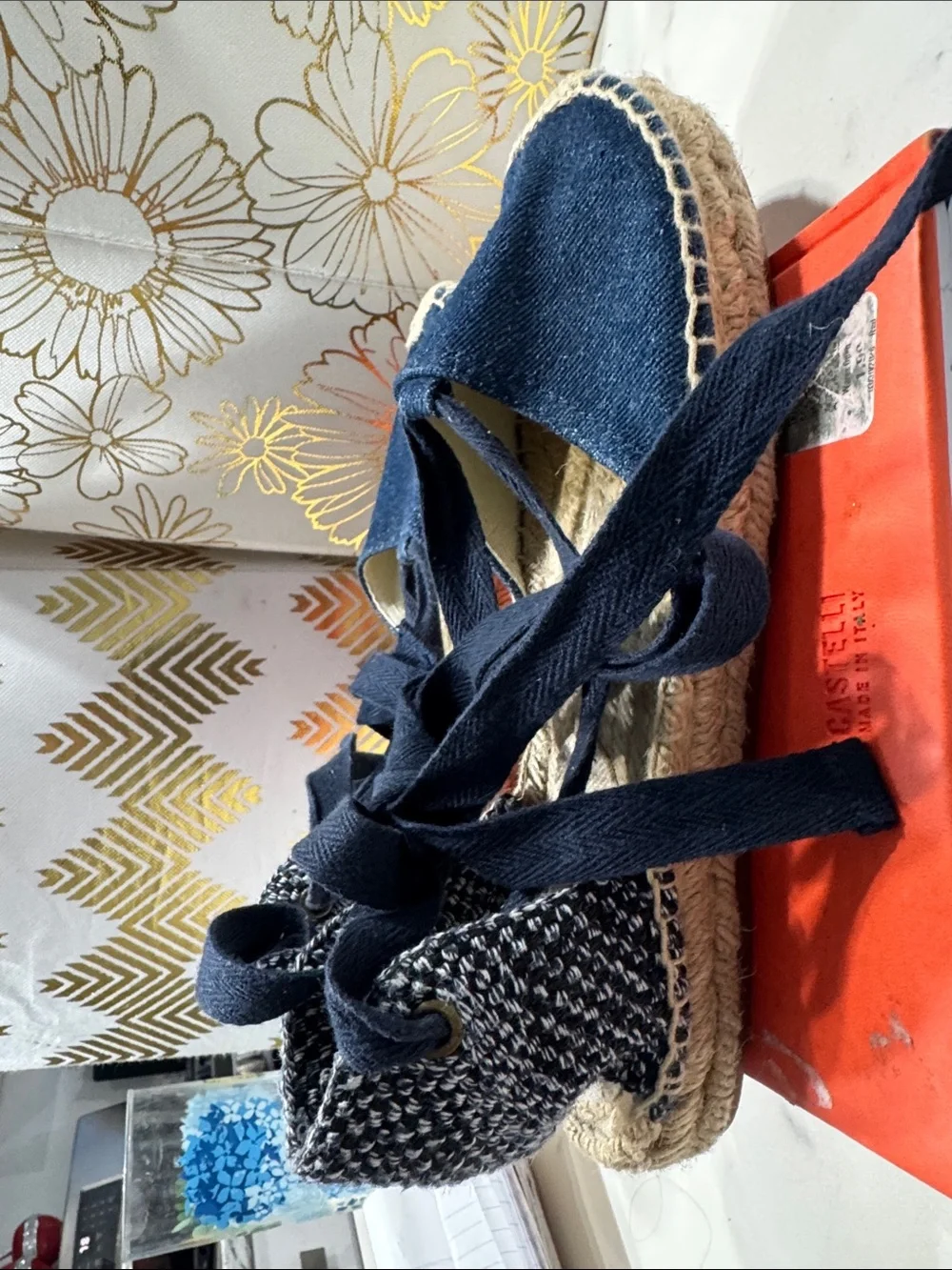 Laurent Lace Espadrille Women’s Navy Espadrille Lace-Up Flats (Soludos)